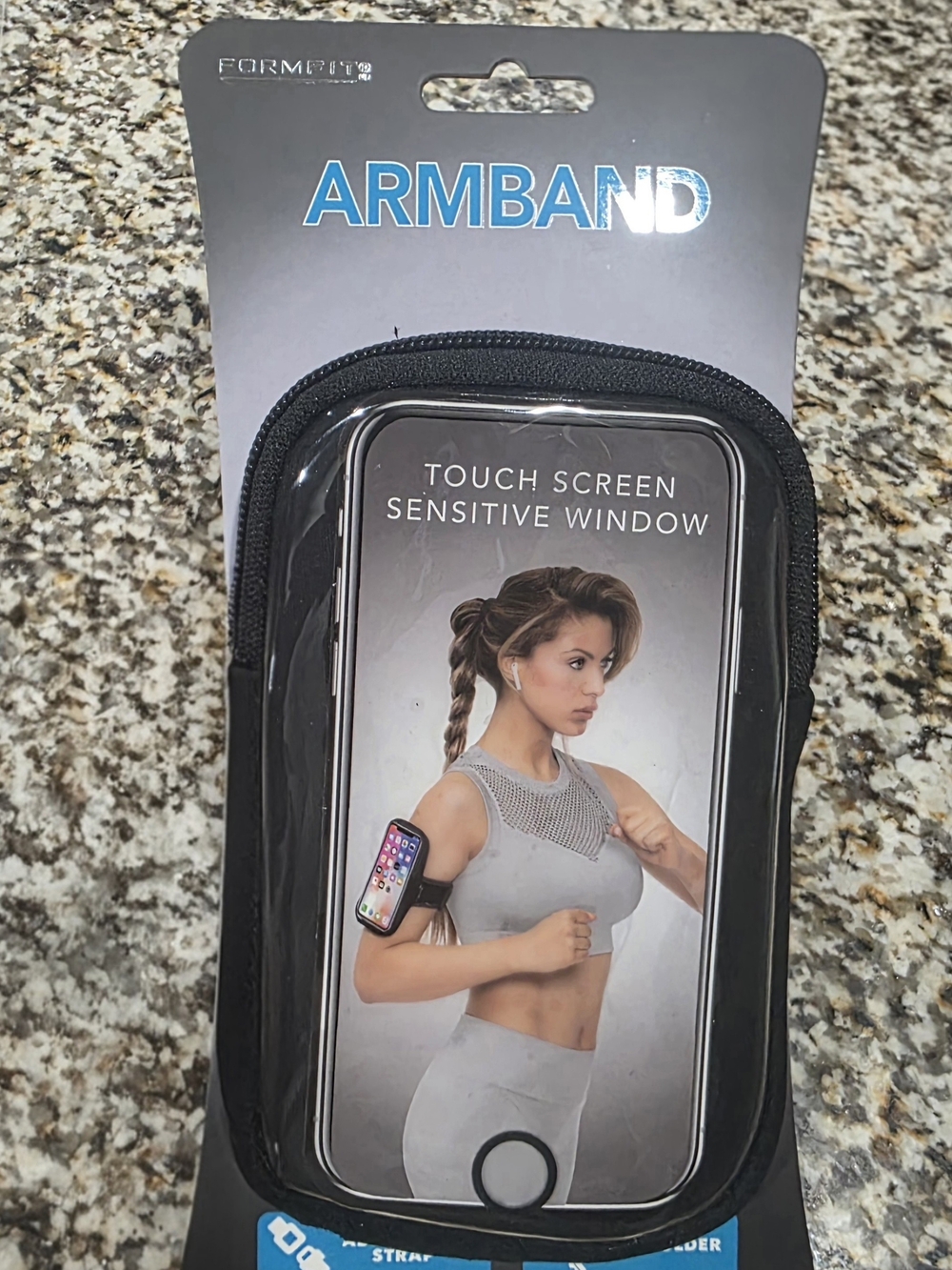 Black Armband Phone Holder with Touch Screen Window
